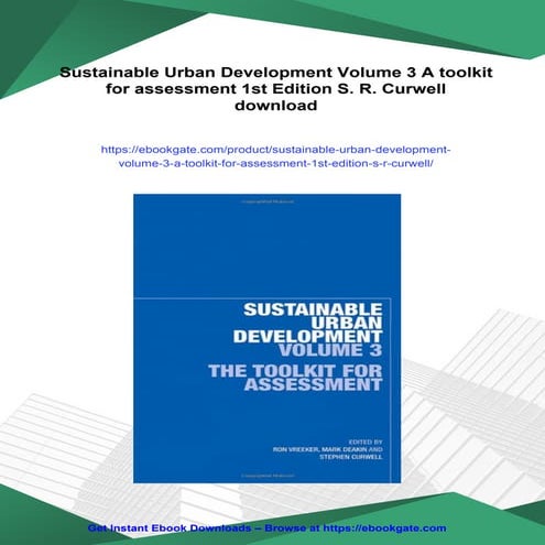 Sustainable Urban Development Volume 3 A toolkit for assessment 1st Edition S...