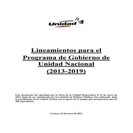 79111515 lineamientos-para-el-programa-de-gobierno-de-unidad-nacional-2013-2019