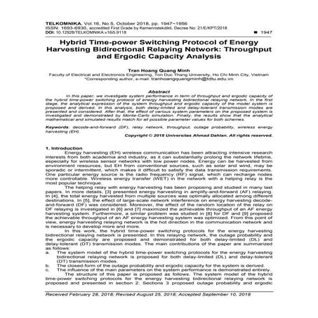 Hybrid Time-power Switching Protocol of Energy Harvesting Bidirectional Relay...