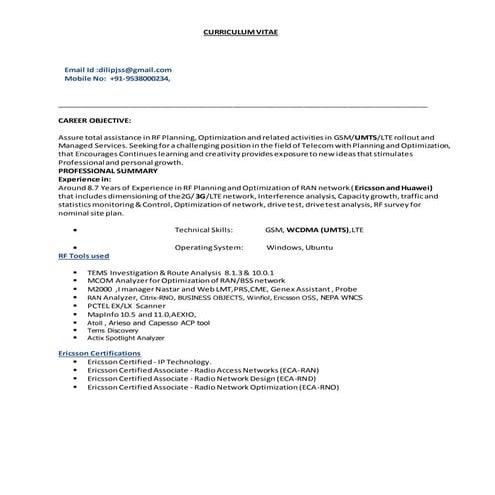 RAN Specialist Resume | DOC