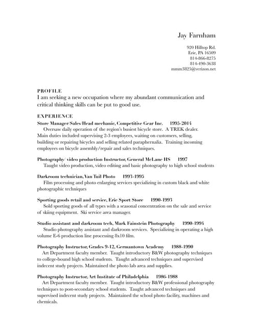 2014 Resume for J. Farnham
