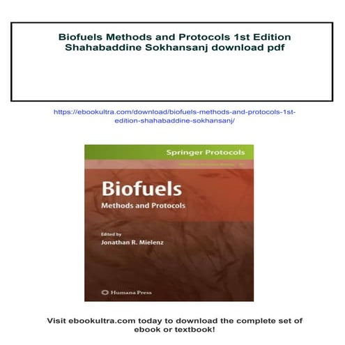 Biofuels Methods and Protocols 1st Edition Shahabaddine Sokhansanj | PDF