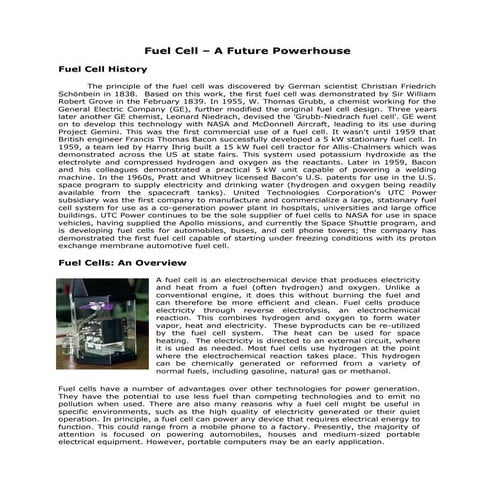 Fuel Cell- A Future Powerhouse