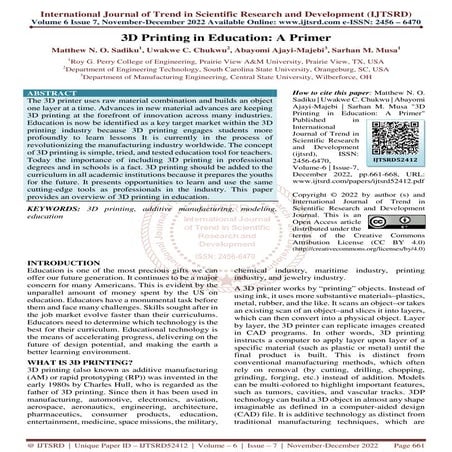 3D Printing in Education A Primer