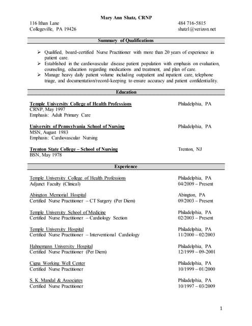Mary Ann Shatz CV Updated 12-2012