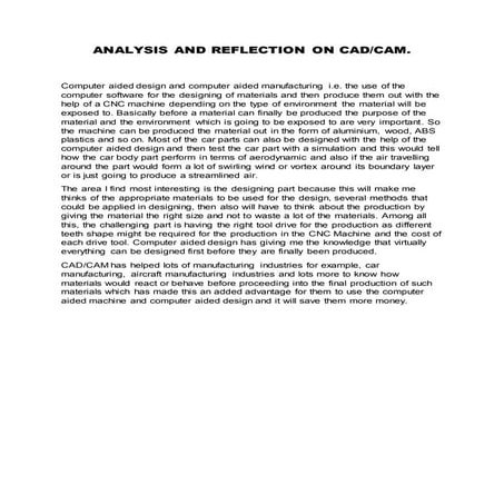 ANALYSIS AND REFLECTION ON CAD