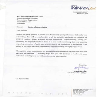 Letter of Appreciation