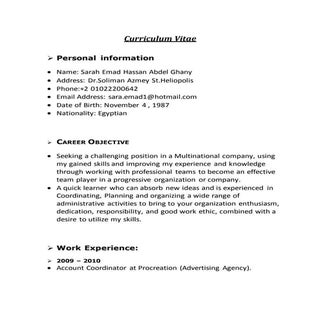 Curriculum Vitae Sarah Emad