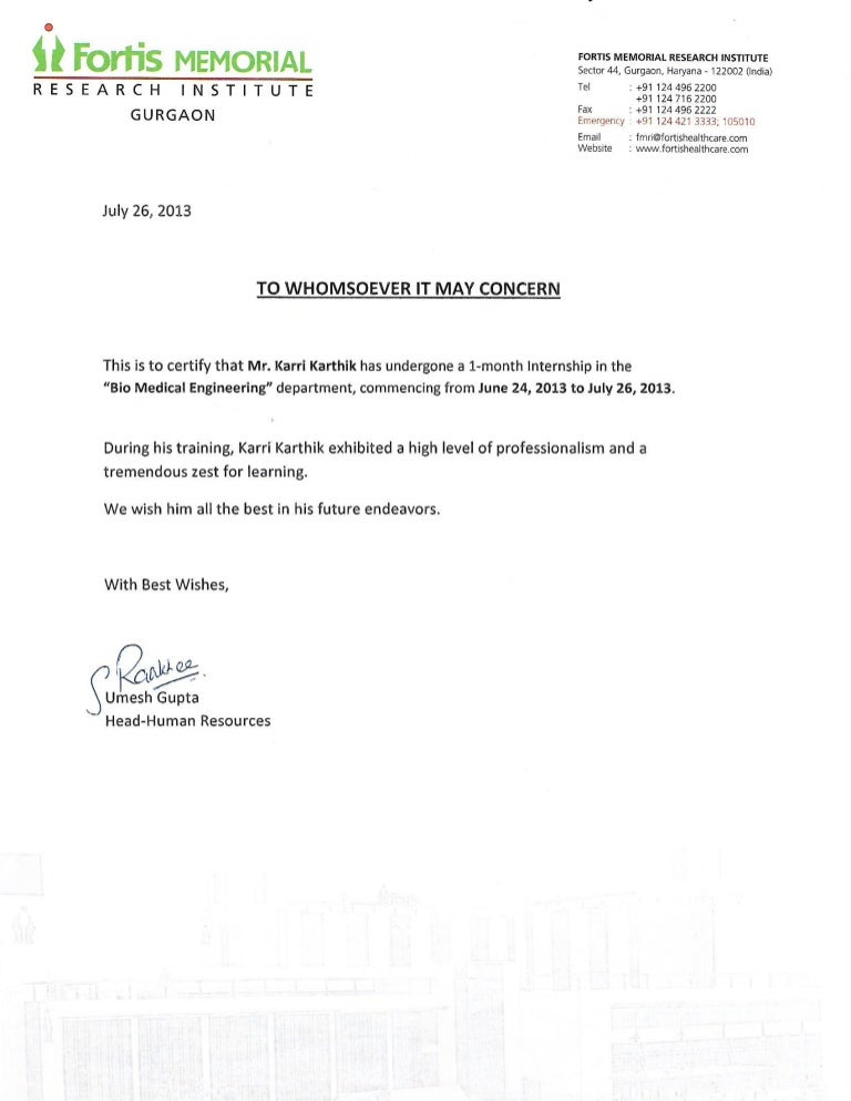 fortis-internship-certificate