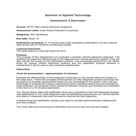 Assessment 3 descriptor