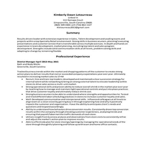 Kimberly Letourneau Resume