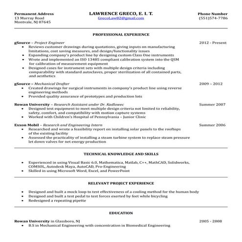 Greco, Lawrence - Resume