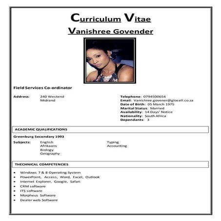Vanishree Govender Curriculum Vitae Final