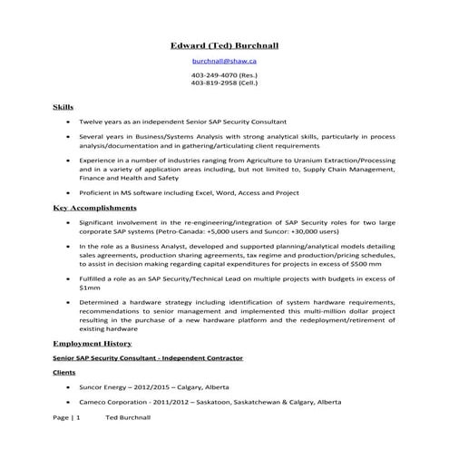 Ted Burchnall- Resume - 2015
