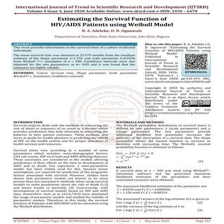 Estimating the Survival Function of HIV AIDS Patients using Weibull Model