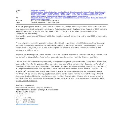 New Department Administrative Assistant