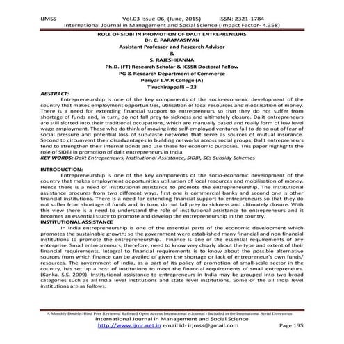 79 role of sidbi promotion in dalit entrepreneurs