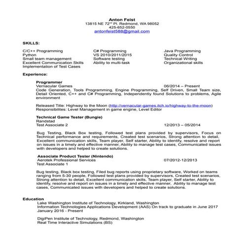 Resume of Tim Compton | DOC