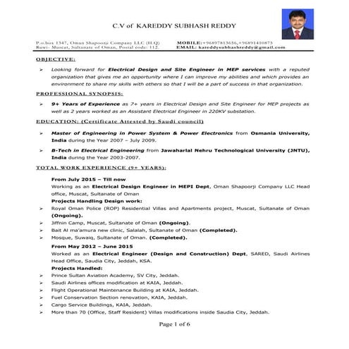 Resume - Electrical Engineer (MEP) 9+ Years Exp