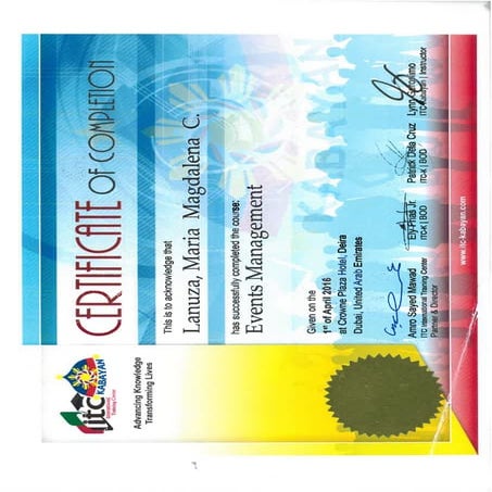 Certificate of Event Management