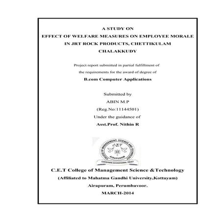 Study on "Effect of Employee welfare measures on J.R.T rock products"