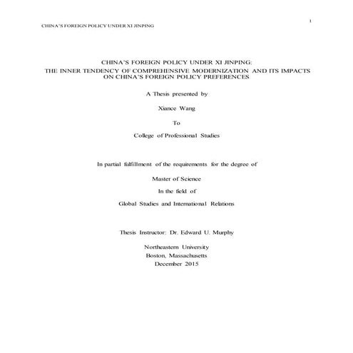 Xiance Thesis-China’s Foreign Policy under Xi Jinping