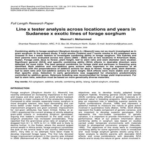 Line x tester analysis across locations and years in Sudanese x exotic lines ...