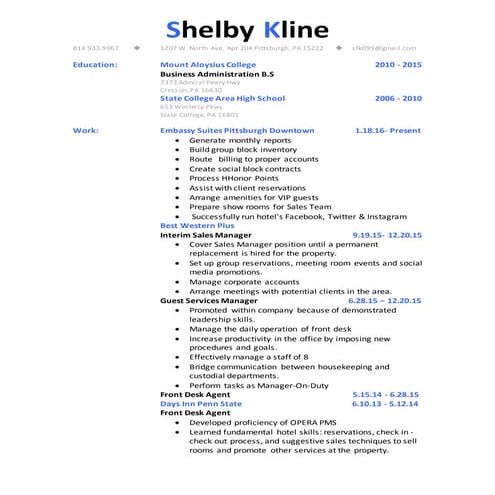 Shelby Kline Resume