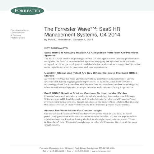 magic quadrant - Forrester - HCM (10.3.14)