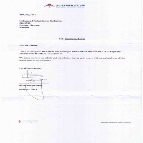 EXPERIENCE LETTER-ALFARAA