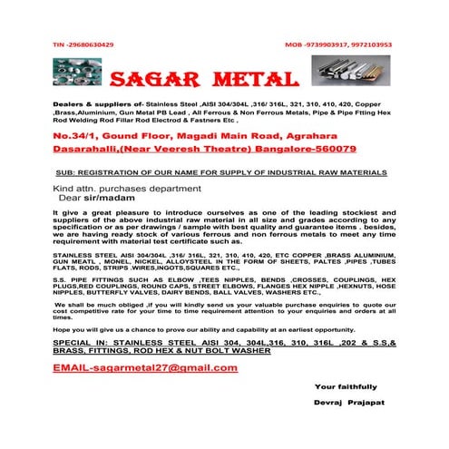 SAGAR METAL INTRODUCTION LETTER NEW (1) | PDF