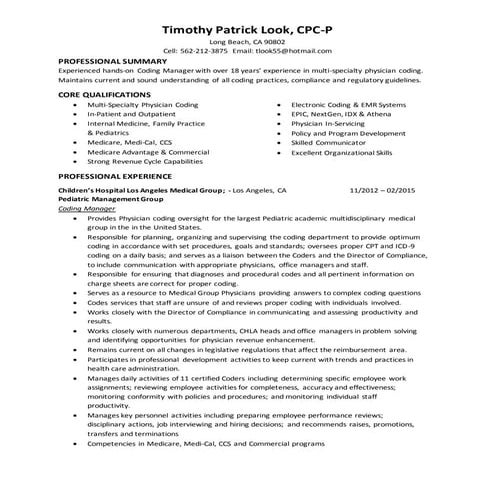 Timothy Look Resume