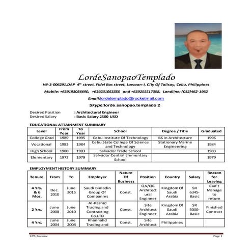 Architectural Engineer Latest Resume