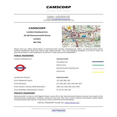 CAMSCORP - Location and Travel Details
