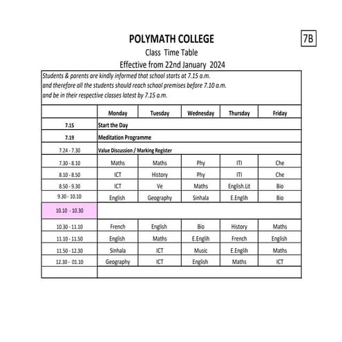 7B- time table for class...... School perfect timetable for kids | PPT