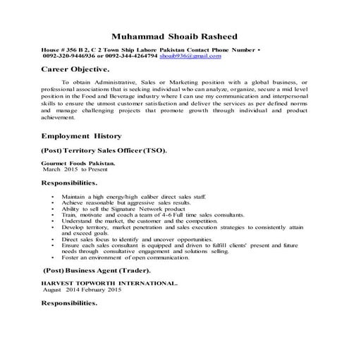 Muhammad Shoaib Rasheed CV Updated 2