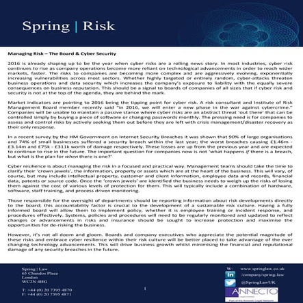 Managing Risk - The Board and Cyber Security