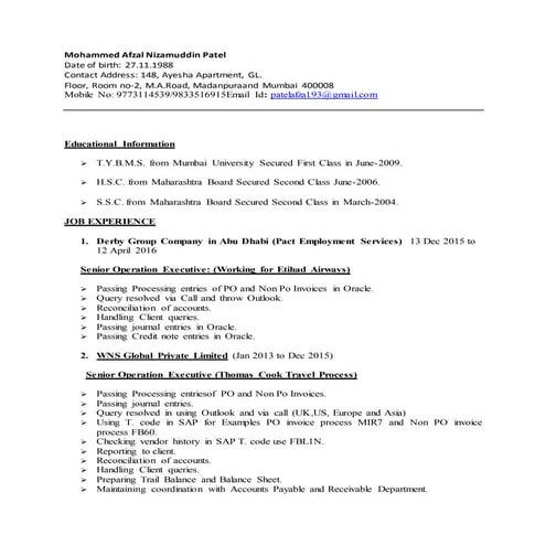 Afzal New Tally Resume