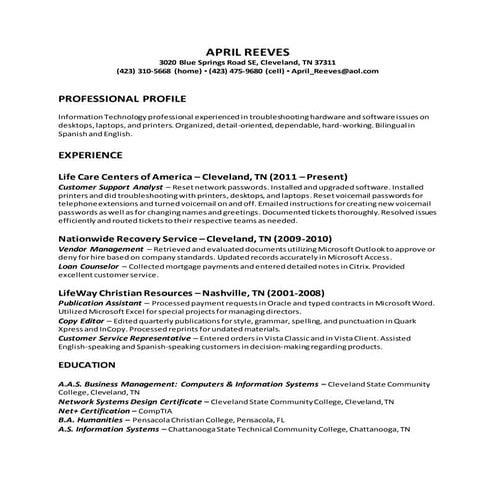 APRIL REEVES - Resume 2015