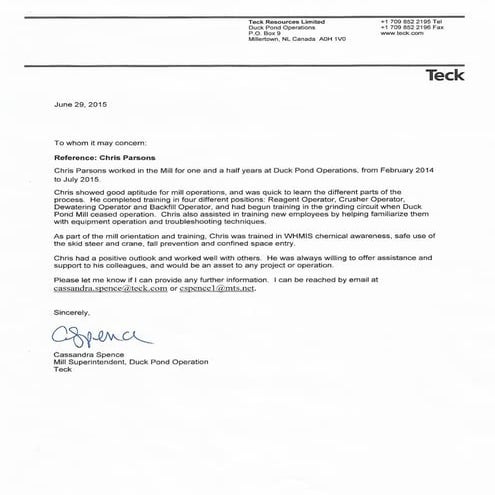 Oilfield Reference Letter (Muzzy's) | PDF