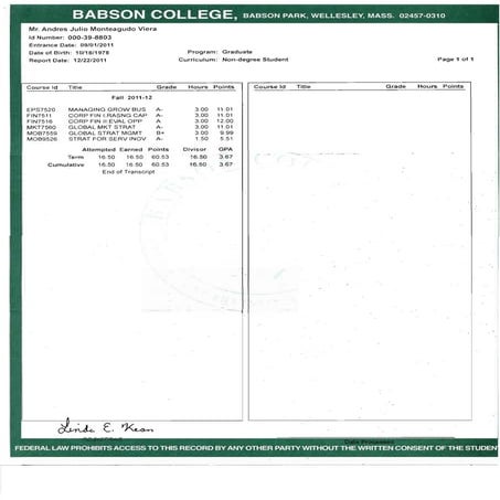 Babson MBA Transcript