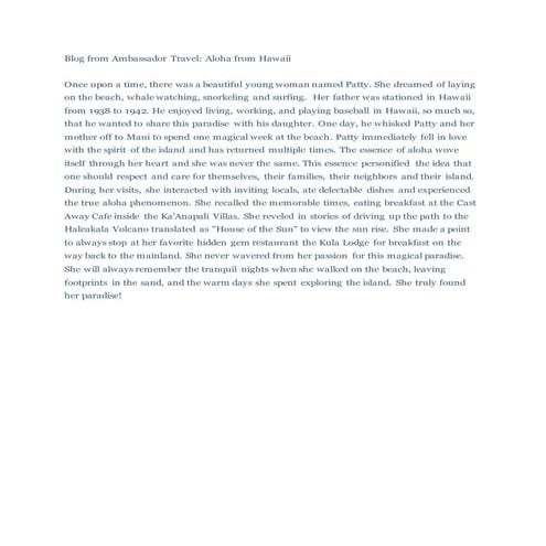 writing sample aloha from hawaii blog | DOCX
