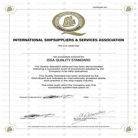 ISSA QUALITY CERTIFICATE 2 | PDF | Business | Business and Finance