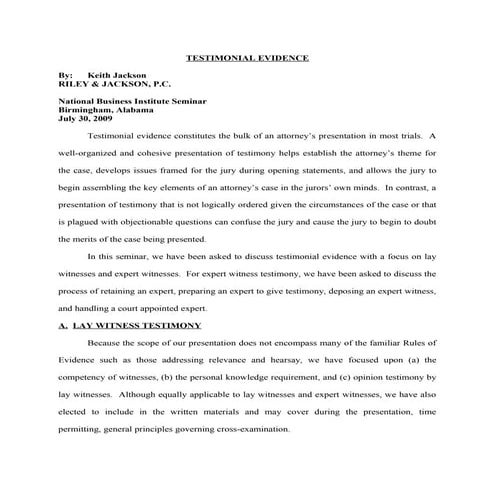 Seminar - Testimonial Evidence
