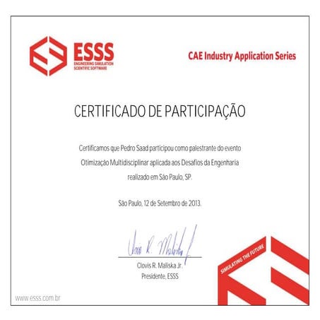 ESSS_eventsCIAS_Certificado_ Pedro Saad | PDF