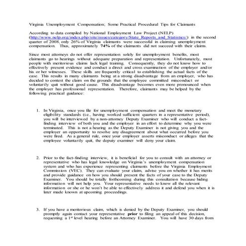Virginia Unemployment Compensation Claimants Quitting for Good Cause | DOCX