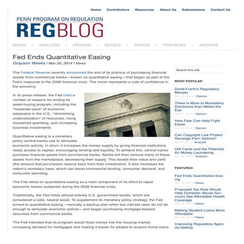 Fed Ends Quantitative Easing | RegBlog
