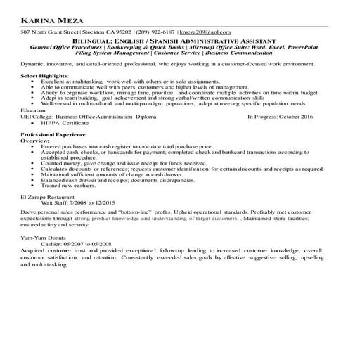 Meza Karina Office Assistant Resume