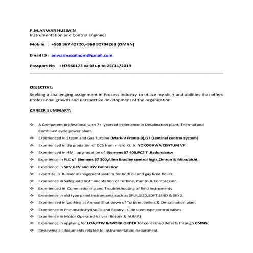Instrument engineer CV | DOC