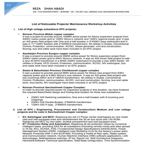 Project List 1.3-May21,16- Substation Electrical Enginner | PDF